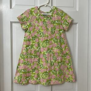 Lilly Pulitzer Shift Dress‎ Girls Pink Green Tiger Print Knit A Line Size 6X